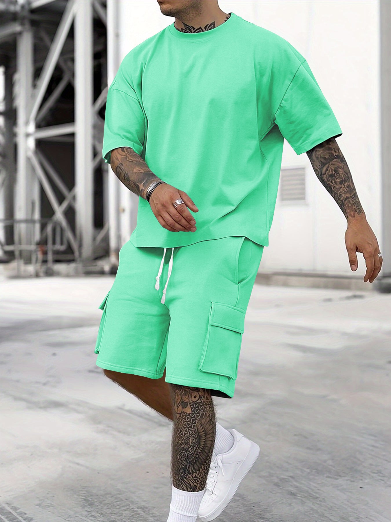 Men's 2 _Piece Summer Sports Set /Breathable T_ shirt& Shorts