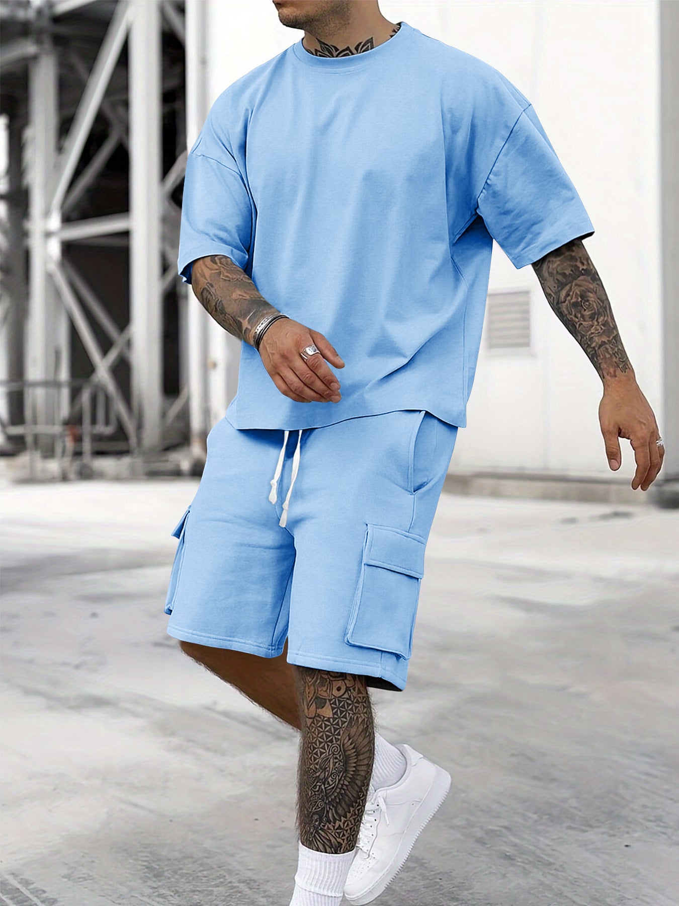 Men's 2 _Piece Summer Sports Set /Breathable T_ shirt& Shorts