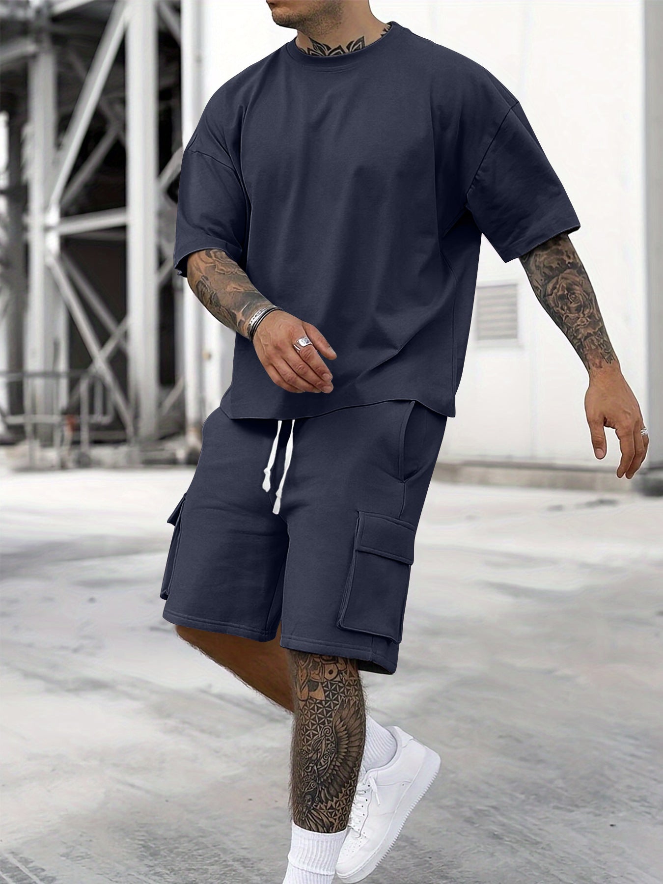 Men's 2 _Piece Summer Sports Set /Breathable T_ shirt& Shorts