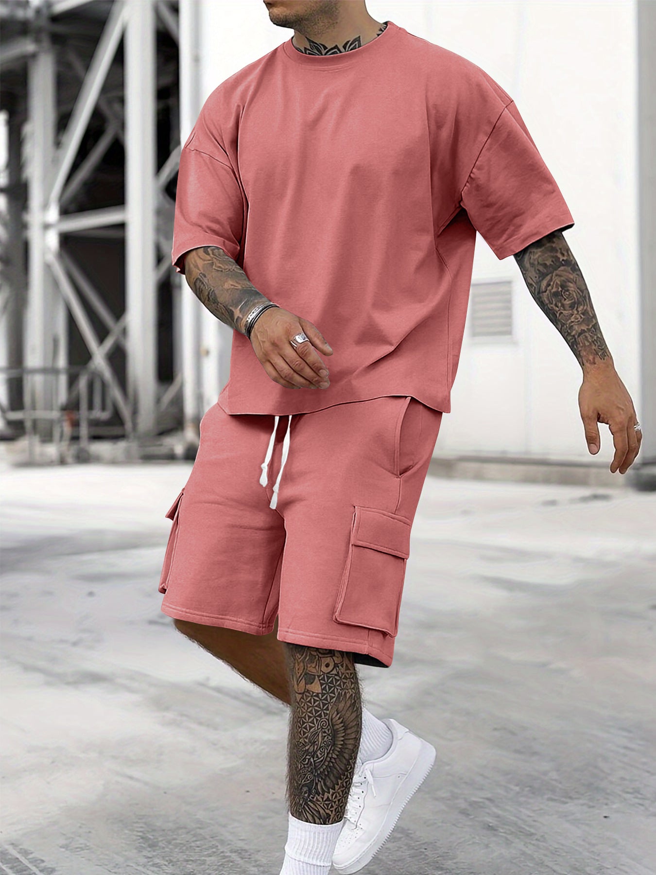 Men's 2 _Piece Summer Sports Set /Breathable T_ shirt& Shorts
