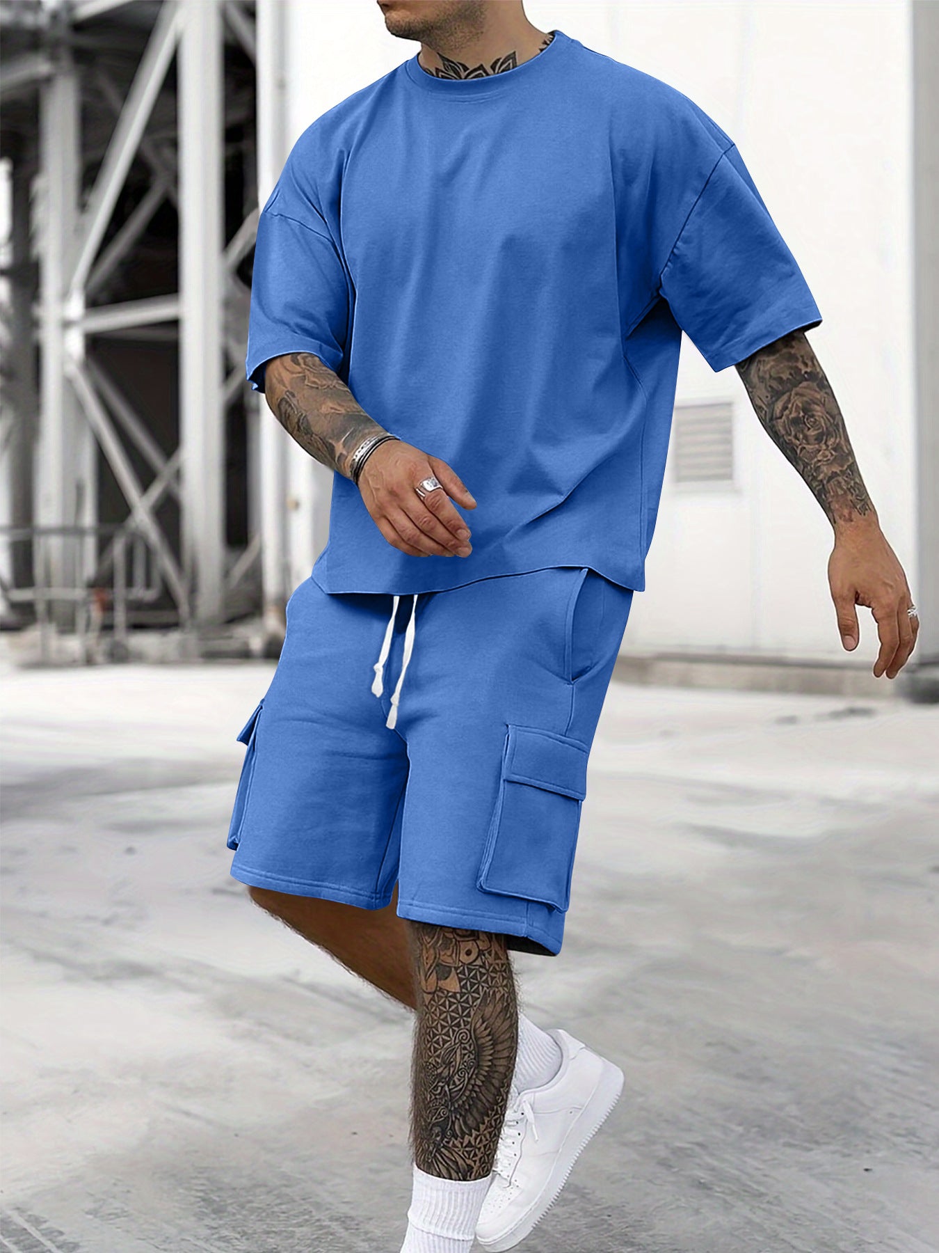 Men's 2 _Piece Summer Sports Set /Breathable T_ shirt& Shorts