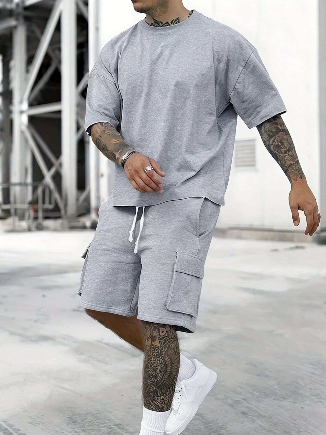 Men's 2 _Piece Summer Sports Set /Breathable T_ shirt& Shorts
