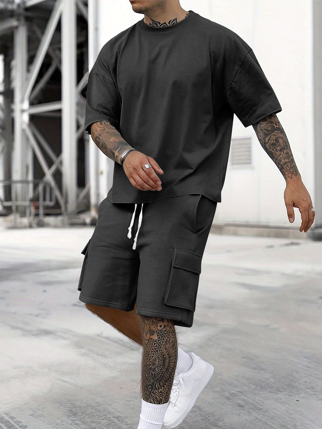 Men's 2 _Piece Summer Sports Set /Breathable T_ shirt& Shorts